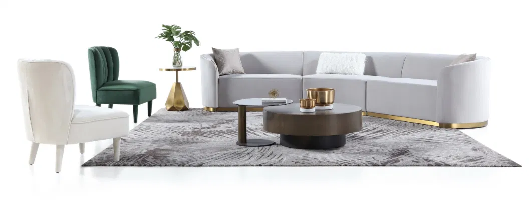 Zhida New High Quality Italian Sofa Set Design Sectional Sofa Golden Leg Luxury Living Room Furniture Set Modular Round Shape Armrest Sofa