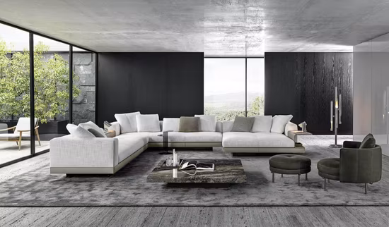 Sala de estar sofisticada em forma de L sofá de tecido de canto secional com design italiano