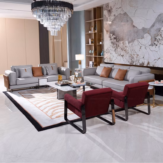 Venda quente Móveis para casa modernos Sofá de madeira de luxo secional Sala de estar Sofá de tecido de couro